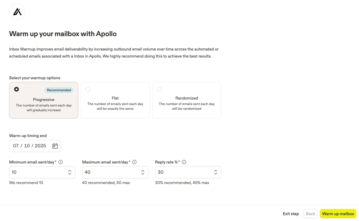 Apollo 热身规则设置界面，显示邮件发送数量和时机配置。