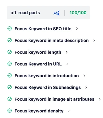 All in One SEO keyword distribution evaluation for “off-road parts.”